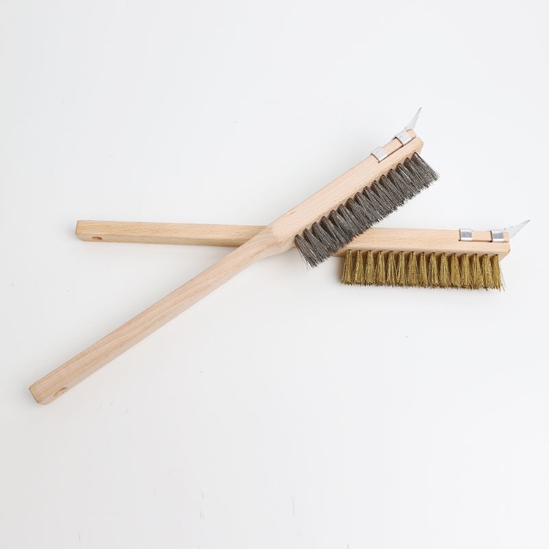 Brosse de brosse à fourrage en fil en acier en acier Stainleel avec hêtre en bois Handel en laiton brosse à brosse à four en métal grattoir