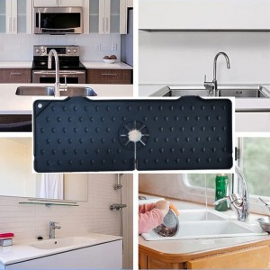 Évier de cuisine Mat de robinet en silicone, robinet lavabo Splash Guard - Mat de vidange de l\'évier derrière robinet, gardien d\'égouttement en caoutchouc Splash Gard sec pour la cuisine et la protection contre le comptoir de la sa...