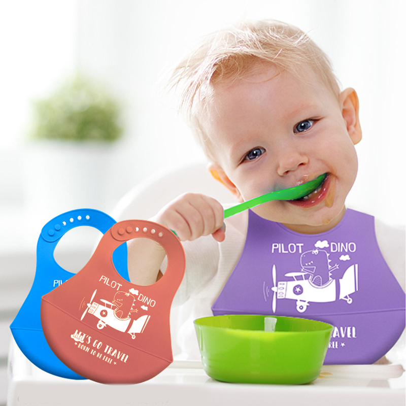 Bibs de bébé en silicone étanches minces et légers pour lesnourrissons et les tout-petits ajustés en silicone souple d'alimentation en silicone avec des poches de collecte denourriture, unisexe, pas de gâchis