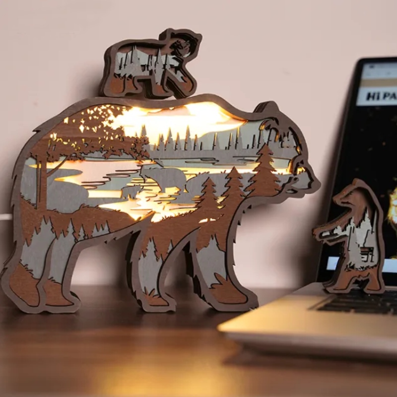 Ornements d'animaux d'ours polaire en bois 3D