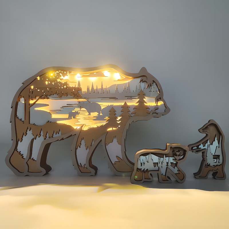 Ornements d'animaux d'ours polaire en bois 3D