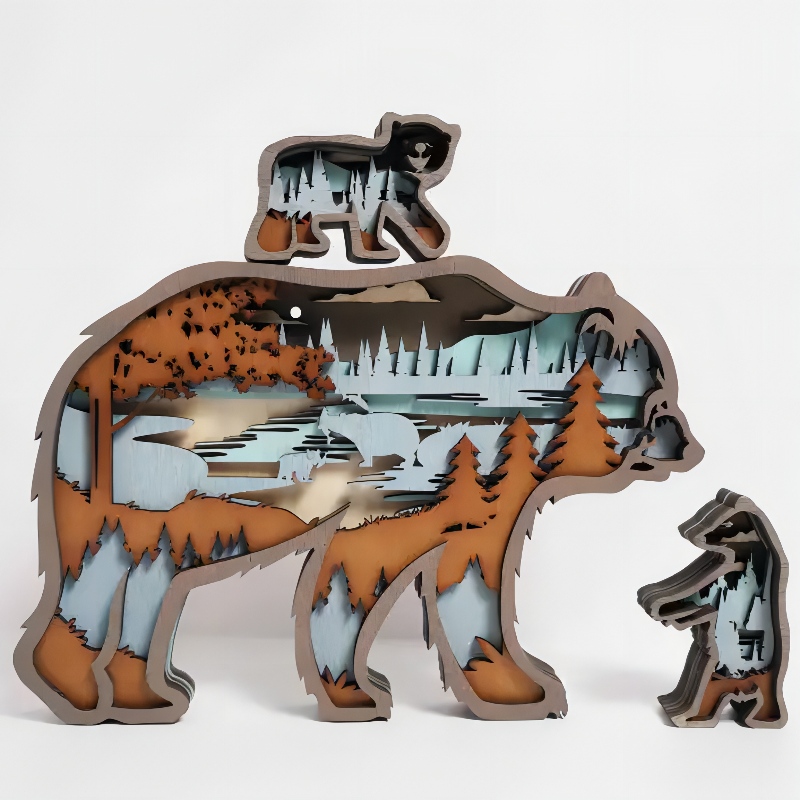 Ornements d'animaux d'ours polaire en bois 3D