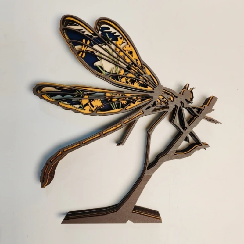 Décoration de libellule en bois d'animaux 3d