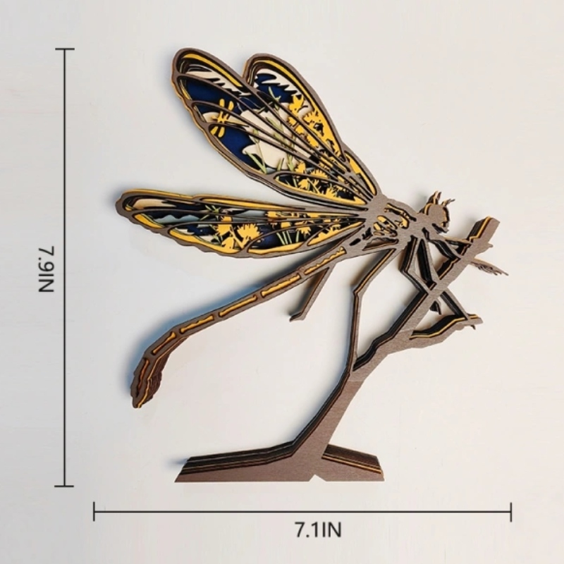 Décoration de libellule en bois d'animaux 3d