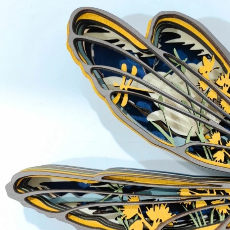 Décoration de libellule en bois d'animaux 3d