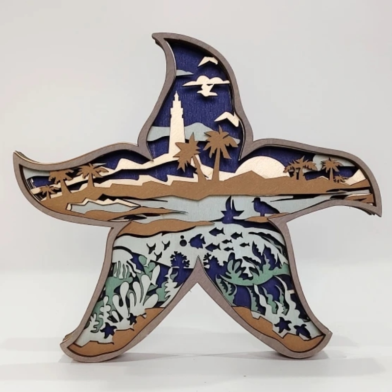 Ornements d'étoiles de mer en bois 3D