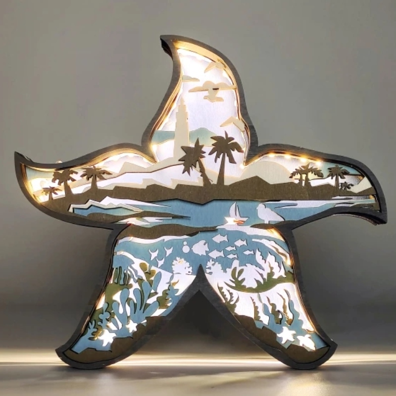 Ornements d'étoiles de mer en bois 3D