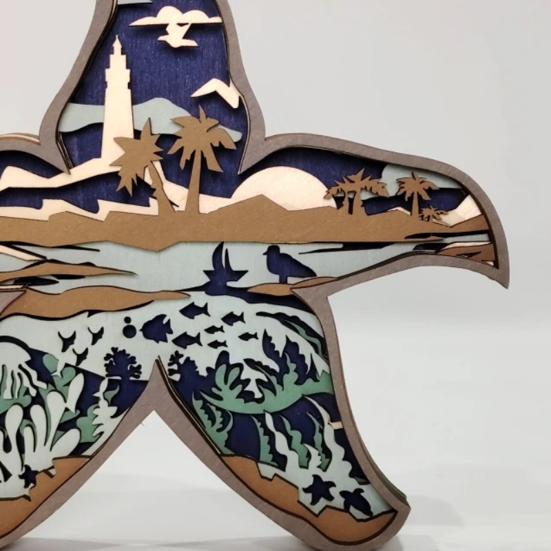 Ornements d'étoiles de mer en bois 3D