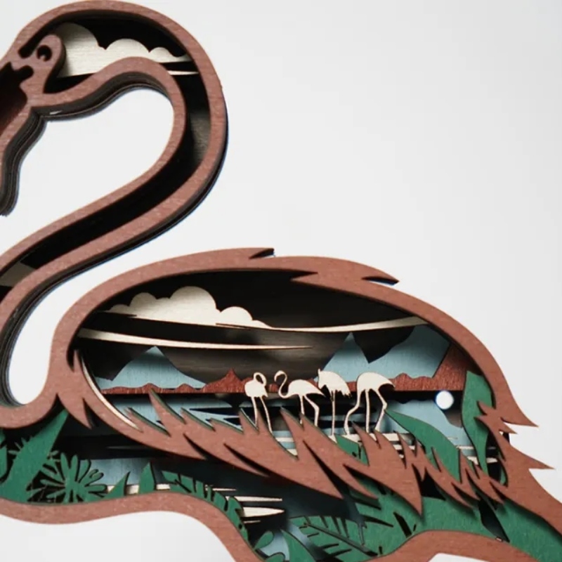 Décoration d'artefacte en bois 3D Flamingo