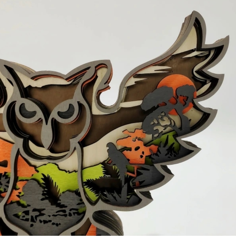 Ornements en bois de Chouette animale 3D