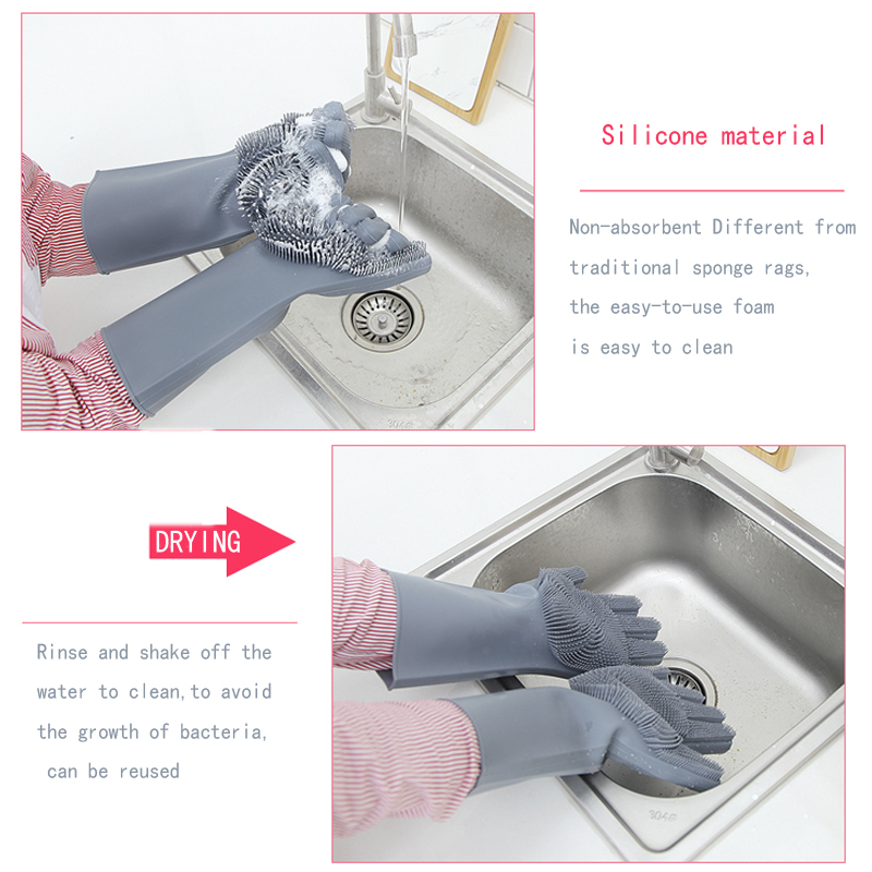 Gants à lavage à vaisselle en silicone réutilisables, mitaines de lave-vaisselle avec pinceau, gants de cuisine ménagers, fournitures de toilettage pour animaux de compagnie