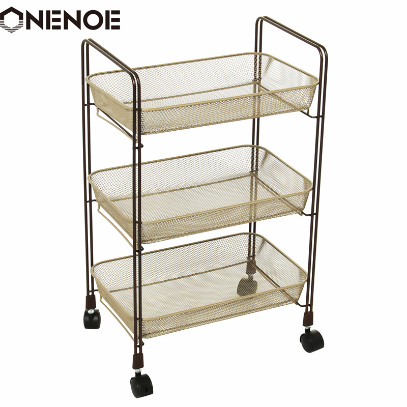 Onenoe Design Modern Metal Mesh Mesh à 3niveaux Organisateur de stockage Multi-Utilitaire Chariot de roulement Cuisine Cuisine de rangement de chariot de chariot à atabilité forte Heavy Duty avec paniers