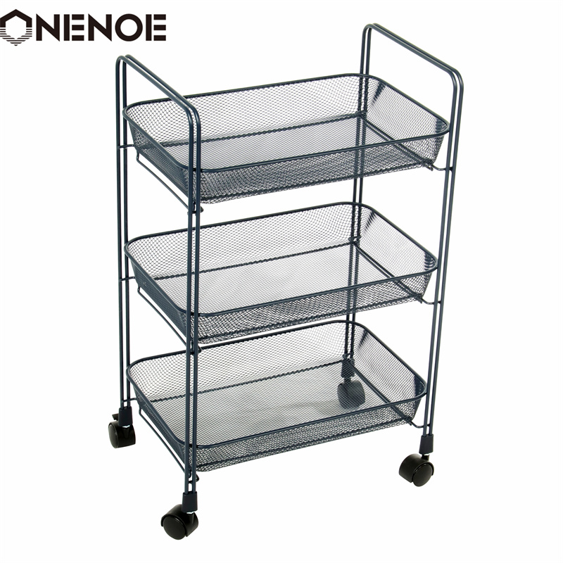 Onenoe Design Modern Metal Mesh Mesh à 3niveaux Organisateur de stockage Multi-Utilitaire Chariot de roulement Cuisine Cuisine de rangement de chariot de chariot à atabilité forte Heavy Duty avec paniers