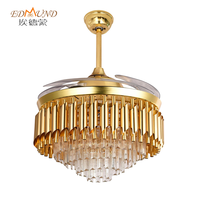 Ventilateur de plafond de lustre K002 avec lumière avec télécommande 42 pouces 3 couleur avec haut-parleur ventilateur en cristal lustre