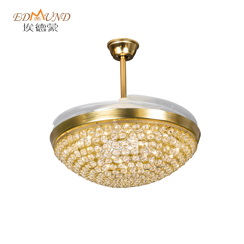 Ventilateur de plafond de lustre K005 avec lumière avec télécommande 42 pouces 3 couleur avec haut-parleur ventilateur en cristal lustre
