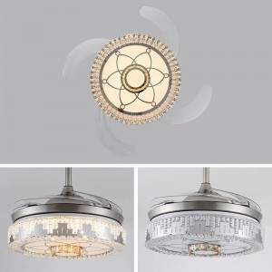 Ventilateur de plafond de lustre K017 avec lumière avec télécommande 42 pouces 3 Couleur avec enceinte de viol en cristal lustre