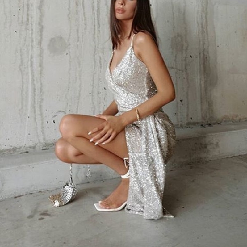 Robe sexy classe haut de gamme chère du designniche de luxe léger paillettes de luxe d'anniversaire fête annuelle robes de soirée robes de soirée