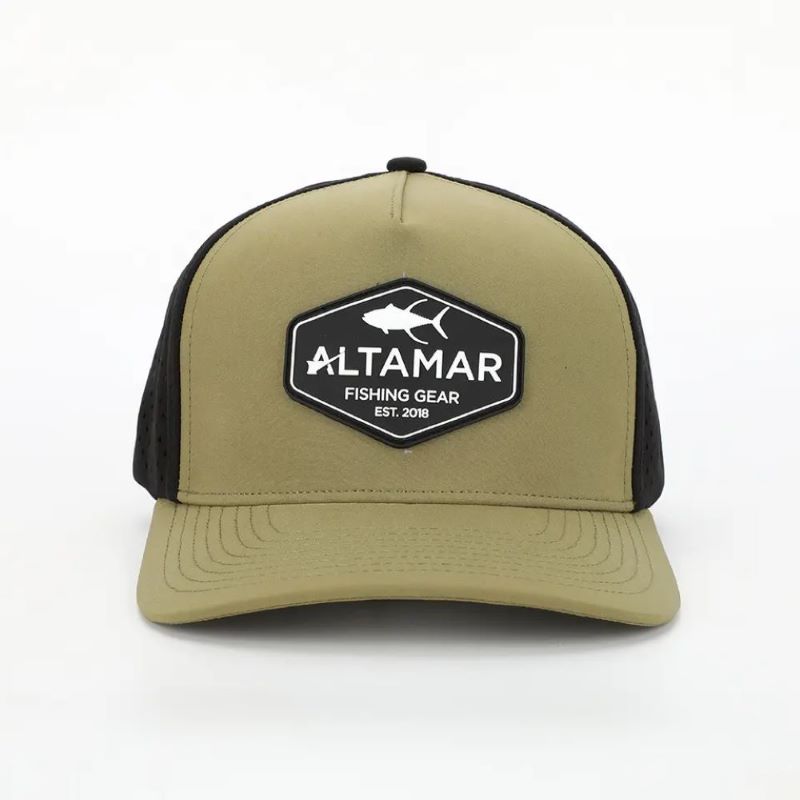 Custom à 5 panneaux imperméables armée verte polyester laser hole de sport à trou de sport, gorras de golf perforé, casquette de baseball de logo de patch en caoutchouc