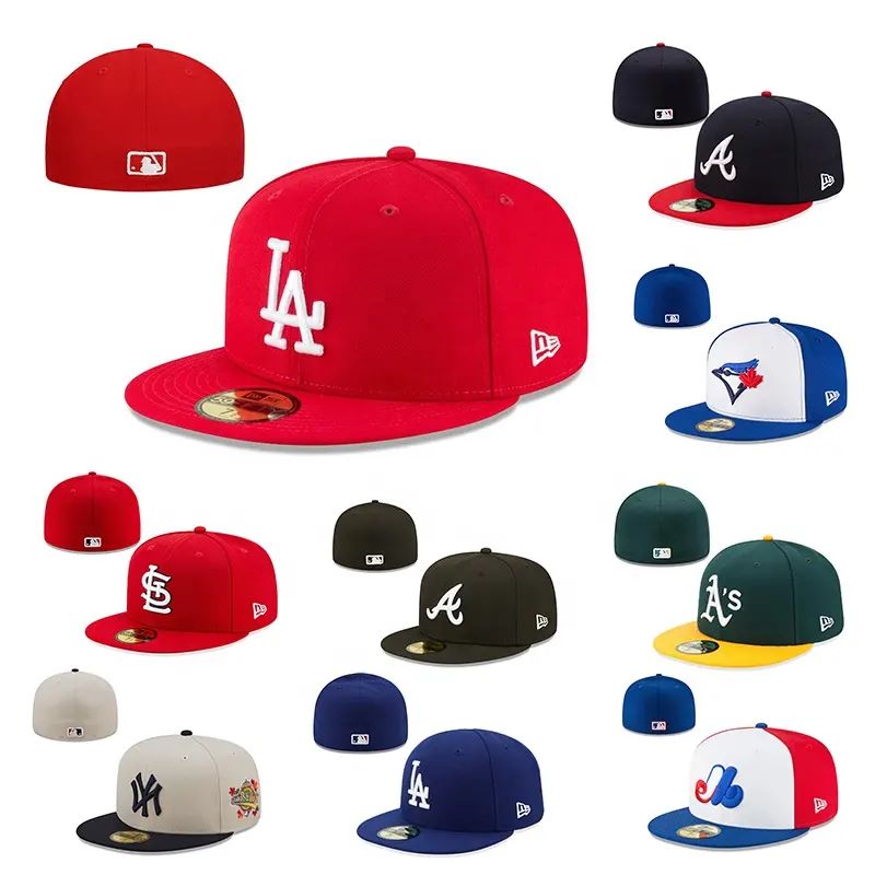 Gorras en gros Gorras Custom ajusté Chatle de baseball avec logo de broderie 3D à bord plat