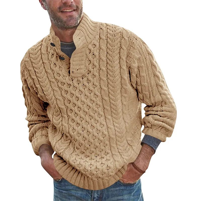 Pull à col de support en acrylique pour hommes pull d'hiver en tricot d'hiver pull
