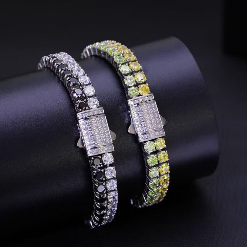 Bracelet de tennis en diamant à double carbone en acier inoxydable à double rangée