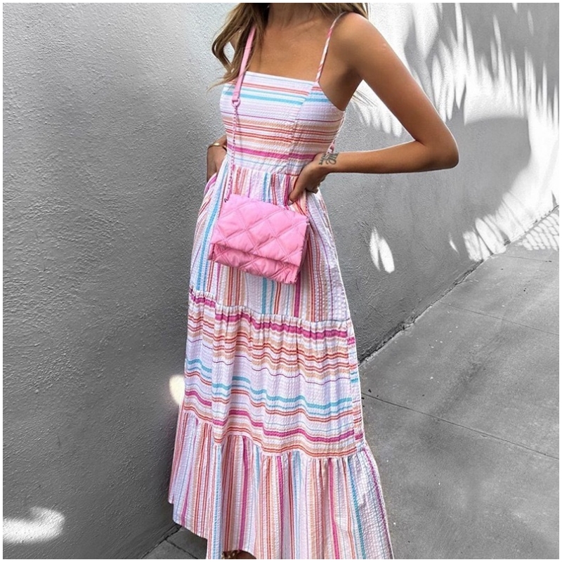 Robe boho à imprimé à rayures