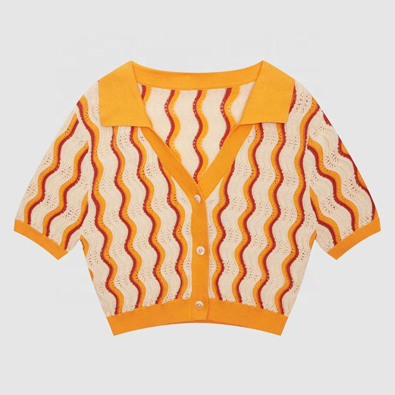 2023 Nouveau design Custom Women's Knitwear V Neck Couleur en vrac Couleur des T-shirts d'été printemps Swigan tricot à manches courtes
