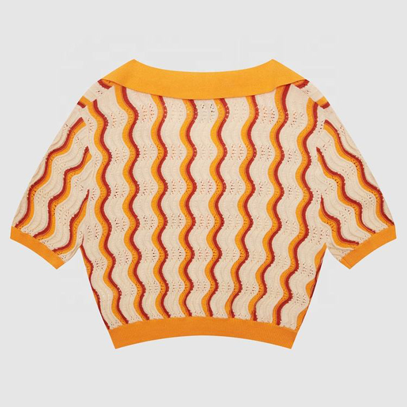 2023 Nouveau design Custom Women's Knitwear V Neck Couleur en vrac Couleur des T-shirts d'été printemps Swigan tricot à manches courtes