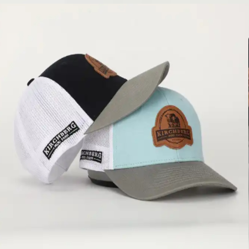 OEM Custom de haute qualité Patch en cuir en cuir en forme de logo Snap Back Gorras Caps, APlique Cotton 112 Chapeaux de camionneur précurvé