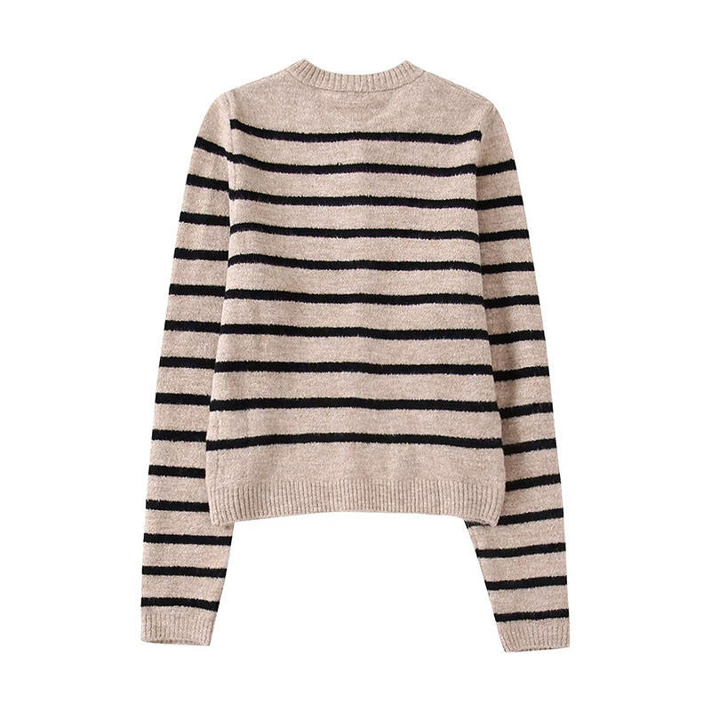 Automne New Fashion Striped Sweater Cardigan Vintage Vintage Butte à manches longues Pullaires féminines