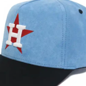 Hot Hat Design 5 Panneau en daim Blue et Black Baseball Caps avec broderie plate sur le logo personnalisé et chapeaux de broderie Puff 3D
