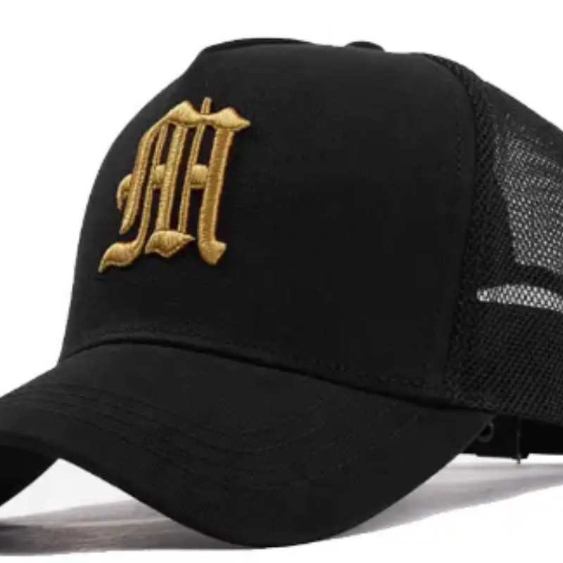 Hot Hat Design 5 Panneau en daim Blue et Black Baseball Caps avec broderie plate sur le logo personnalisé et chapeaux de broderie Puff 3D