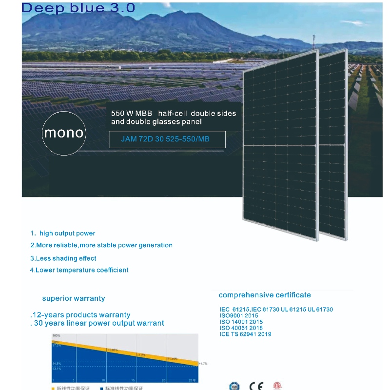 China Fabricant fournit 385 watts -610 watts Solar Panels System Double côté, double lunettes