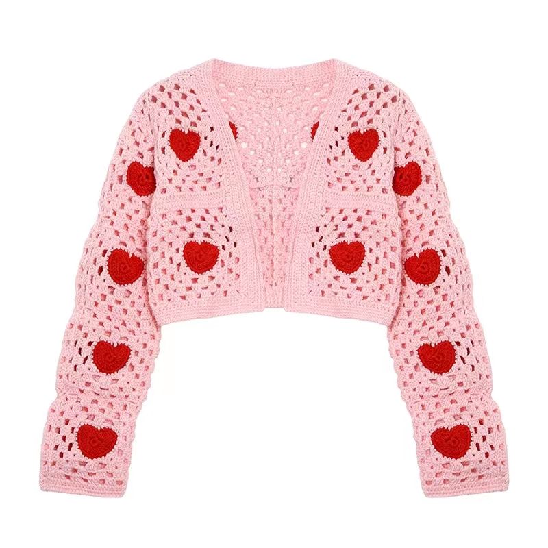 Crochet creuse Crochet Femelle Pull Love Brodery Tricoting Cardigan Pull