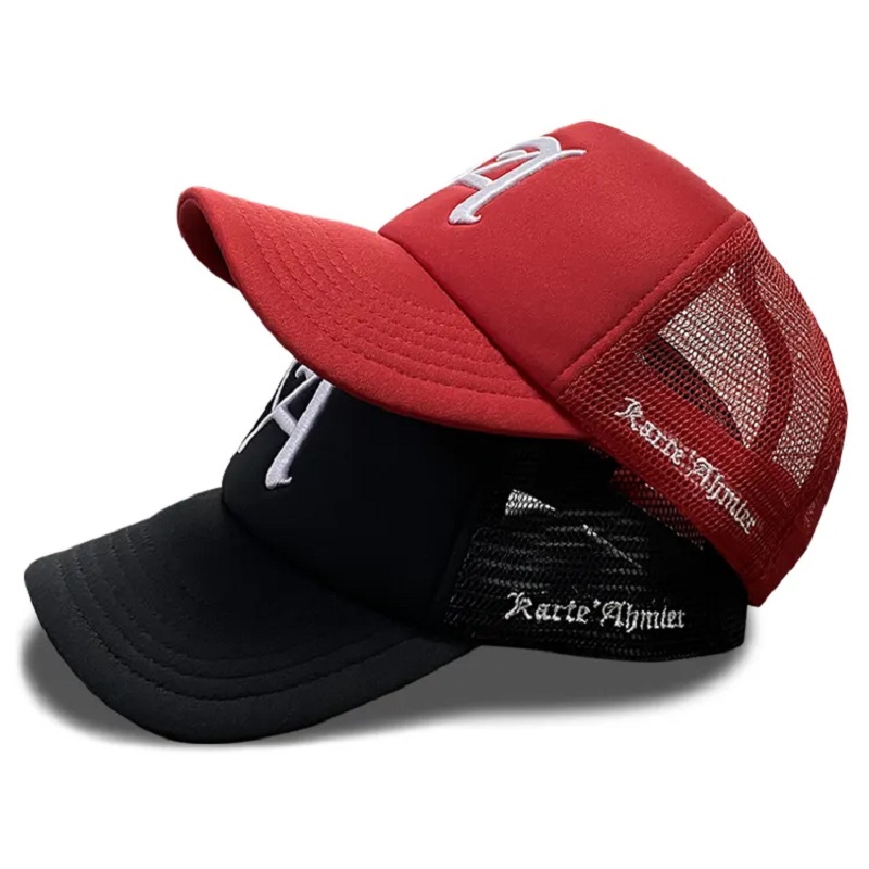 Conception personnalisée classique en gros de haute qualité Votre propre logo de broderie 3D 5 panneau Gorras Mesh Trucker Caps Chapeaux Mens