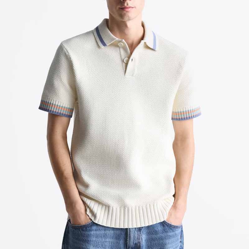 Polo Man Man Top Cotton Men en tricot Garnières à rayures légères Pulo Polo