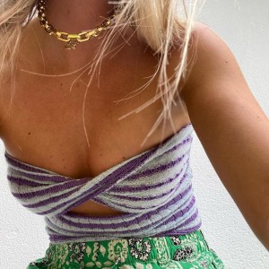 Summer Sexe Sexy Striped Sweater tricot Halter Halter Top Bra
