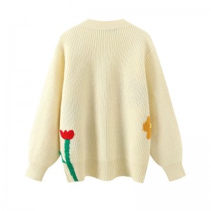 Les chariots de créateurs de créateurs sur mesure surtomment V-Neck en tricot de broderie pour femmes Jacquard Loose Cardigan Femmes pour femme