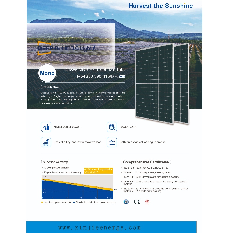 Nouveau système de panneaux d'énergie solaire 390-415 W Vente en ligne