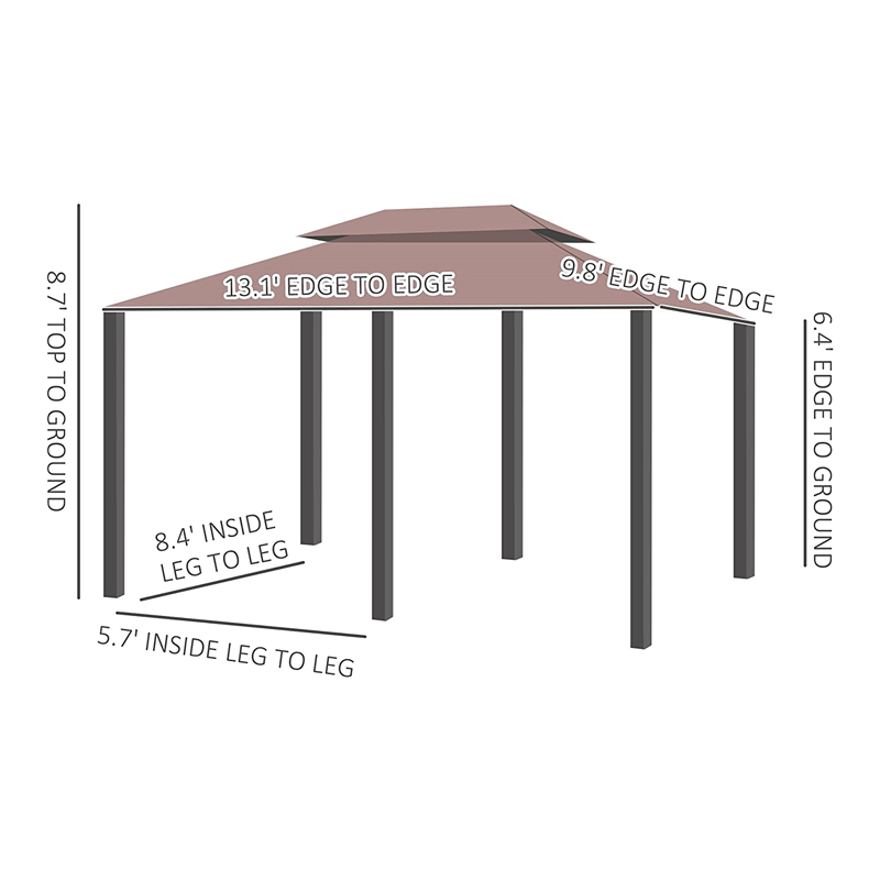 10 \\ 'x 13 \\' Gazebo de pergola molle extérieur avec rideaux, gazebo à cadre en acier à 2niveaux pour patio, Khaki