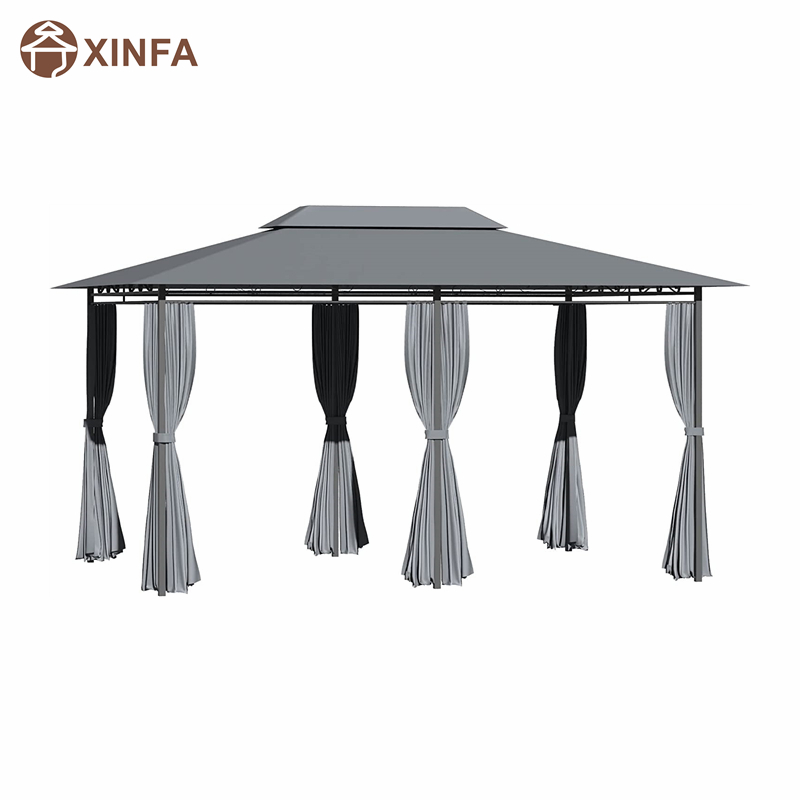 10 \\ 'x 13 \\' Pergola de gazebo molle extérieur avec rideaux, gazebo à cadre en acier à 2niveaux pour patio, gris de sauge