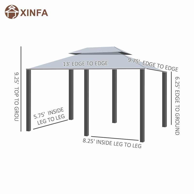 10 \\ 'x 13 \\' Pergola de gazebo molle extérieur avec rideaux, gazebo à cadre en acier à 2niveaux pour patio, gris de sauge