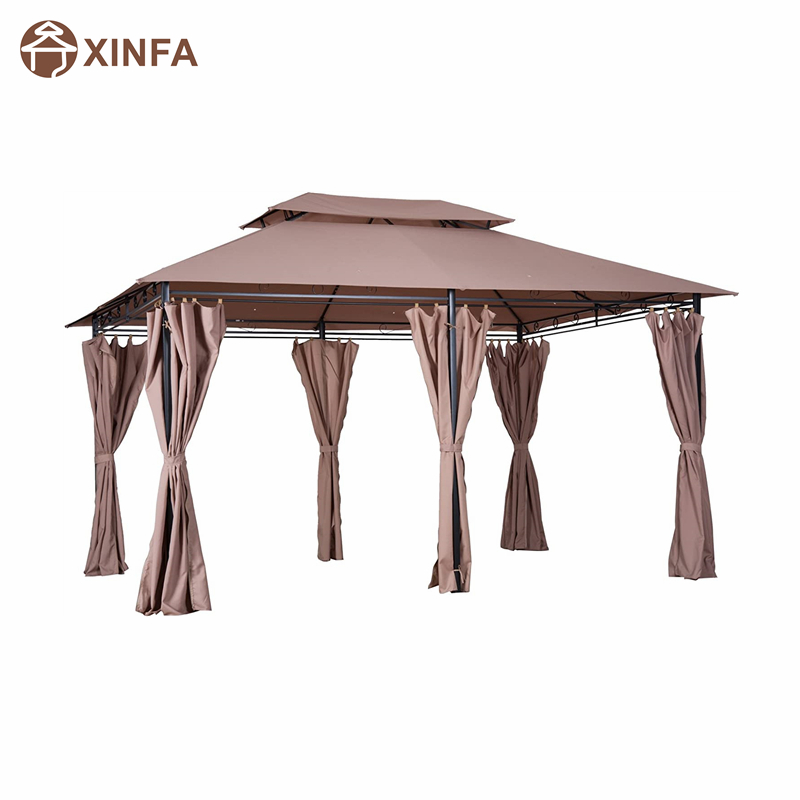 10 \\ 'x 13 \\' Gazebo de pergola molle extérieur avec rideaux, gazebo à cadre en acier à 2niveaux pour patio, Khaki