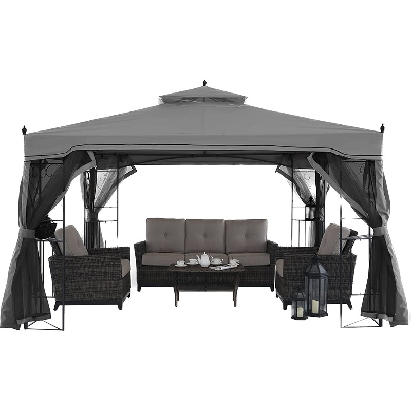 10 \\ 'x 10 \\' Steel Extérieur Patio Gazebo Garden Cauve avec rideaux en maille amovible Toppulé beige