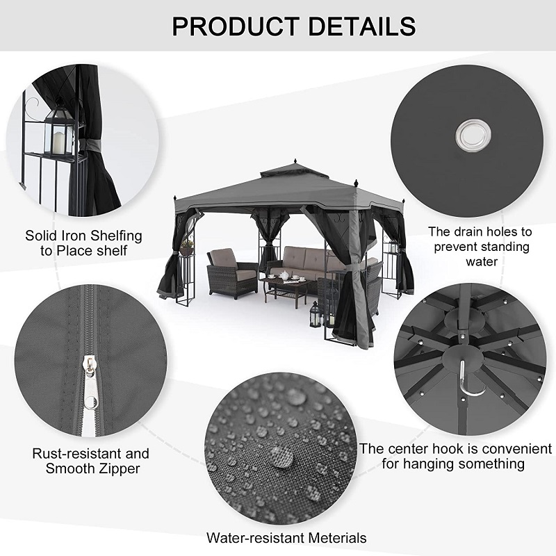 10 \\ 'x 10 \\' Steel Extérieur Patio Gazebo Garden Cauve avec rideaux en maille amovible Toppulé beige