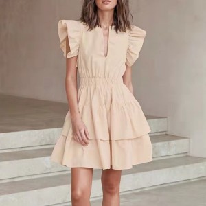 Européen et américain Nouvelle jupe à gâteau mince et à colme en V sexy et américaine