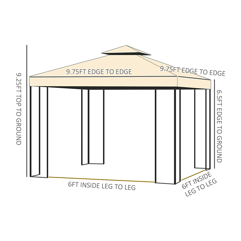 10 \\ 'x 10 \\' Metal Outdoor Patio Gazebo Garden Canopy avec rideaux en maille amovibles