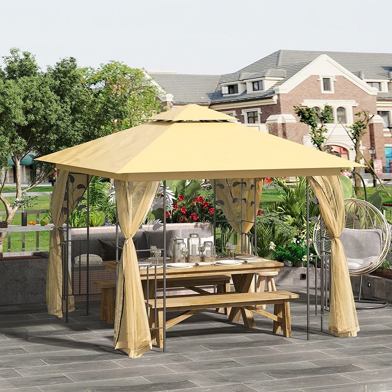 10 \\ 'x 10 \\' Metal Outdoor Patio Gazebo Garden Canopy avec rideaux en maille amovibles