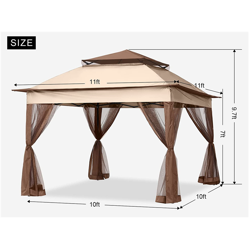 Garden Supplies Pergola Aluminium Extérieur Gazebo Activité extérieure Utilisation avec un filet de moustique, brun clair