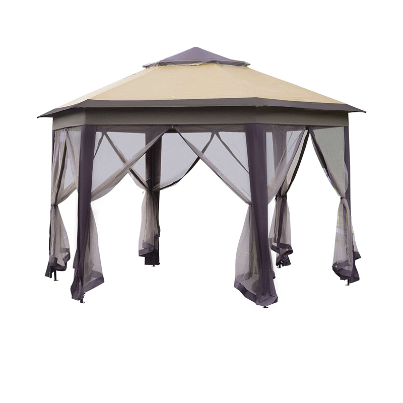 13 \\ 'x 13 \\' Pop-up Gazebo Hexagonal Cauvre avec 6 filet à mailles à glissière, tente d'événement de toit à 2niveaux avec cadre en acier fort